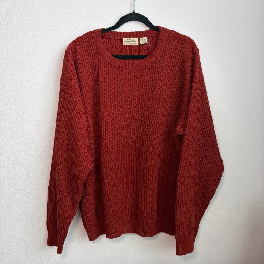 St. Johns Bay Mens 2XL Red Ribbed Knit Cotton Crewneck Sweater Long Sleeve